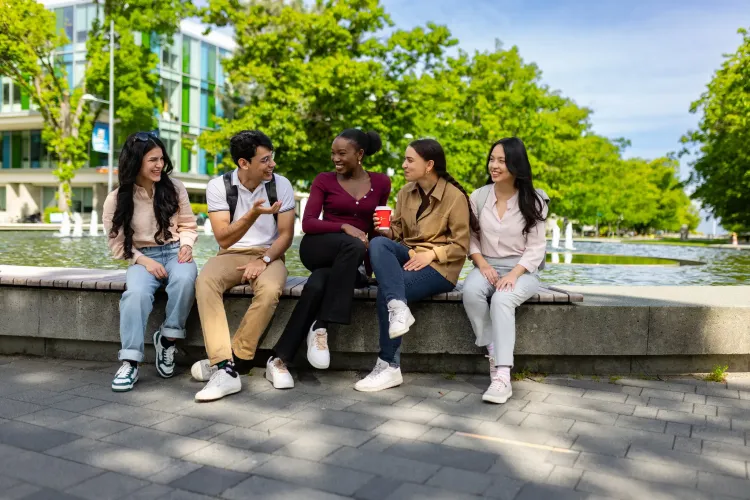 Student by the fountain